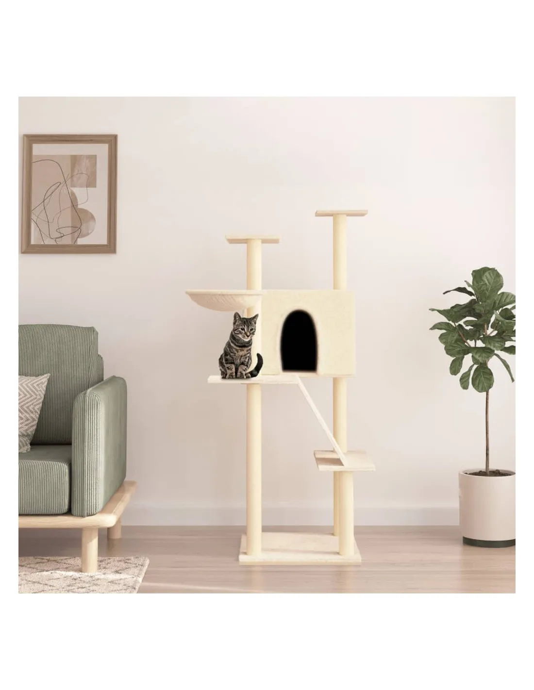 Arbre à Chat Crème avec Griffoirs en Sisal 143 cm