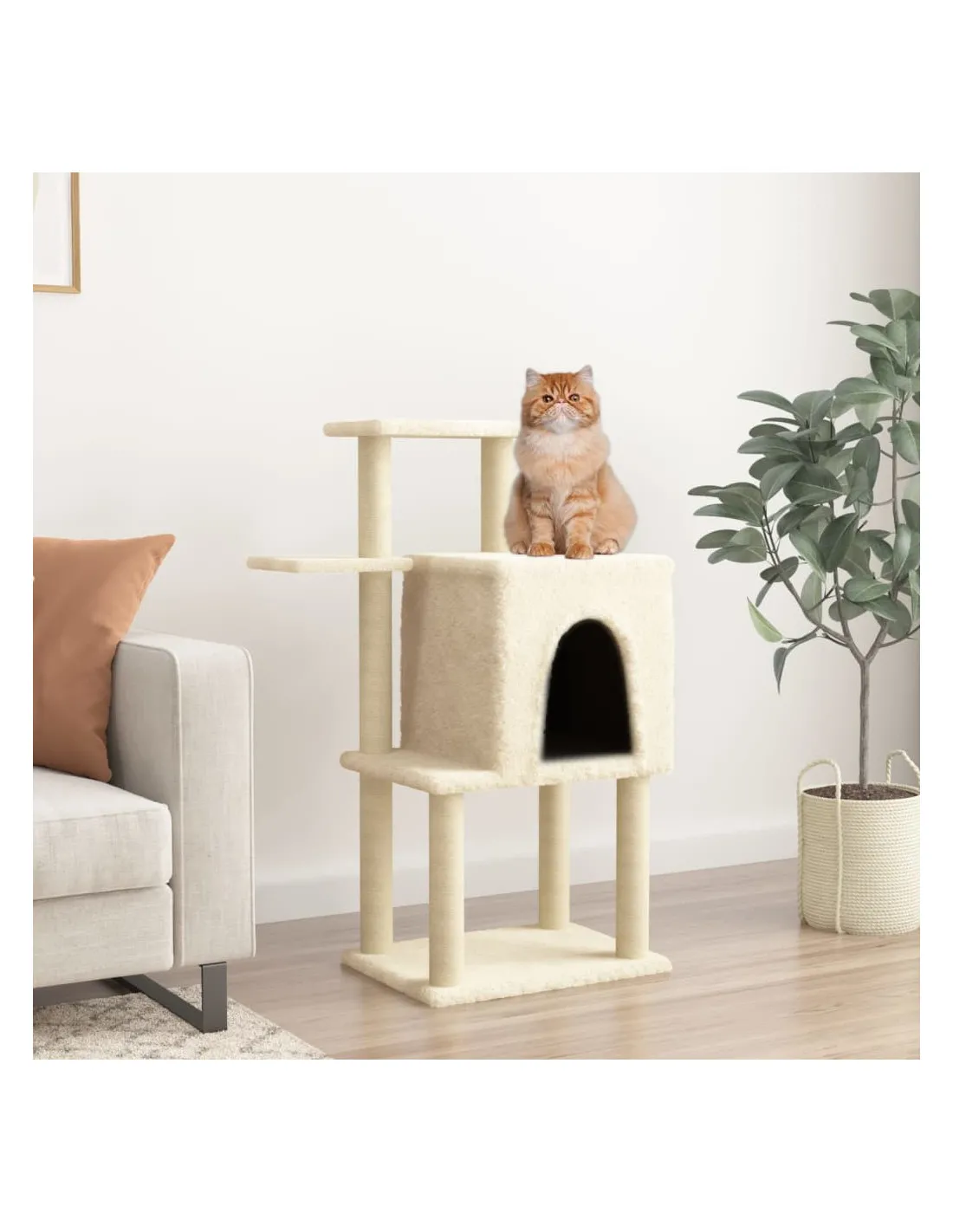 Arbre à Chat Crème avec Griffoirs en Sisal 97 cm