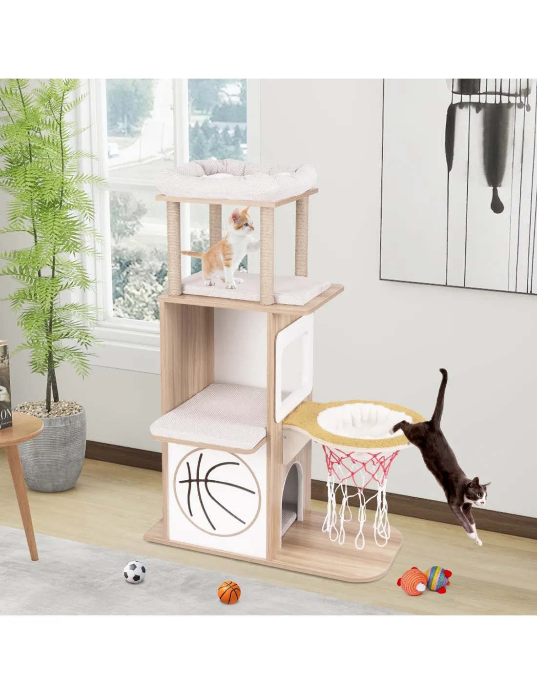 Arbre à Chat en Bois 120 cm avec Hamac et Perchoirs