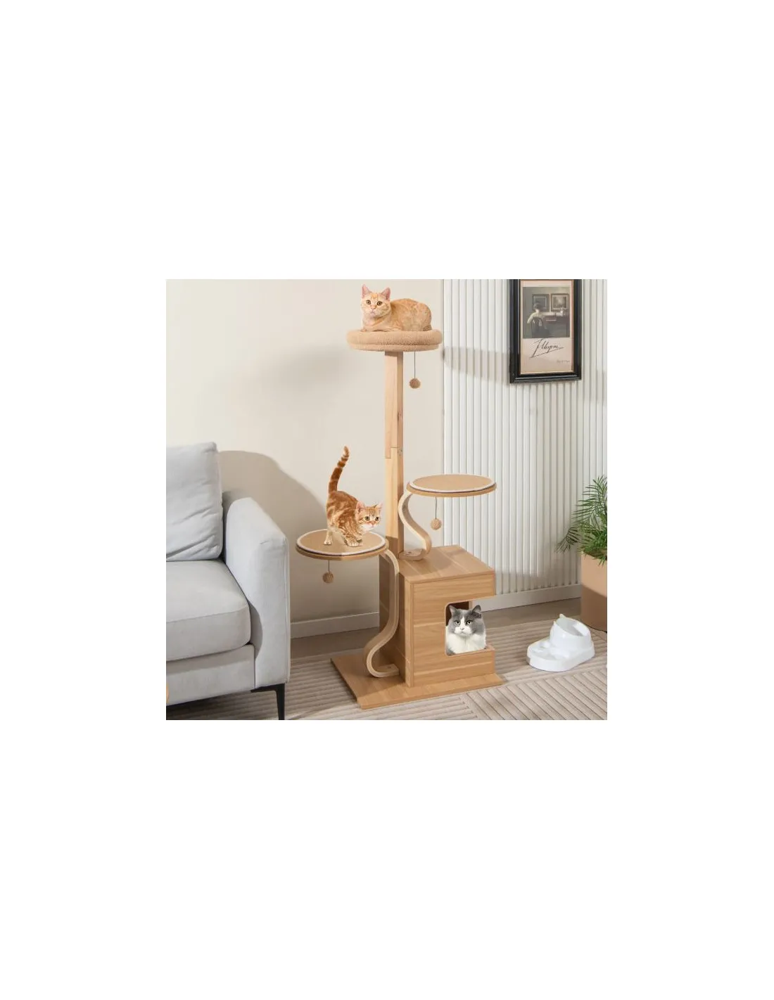 Arbre à Chat en Bois 129 cm avec Perchoir et Condo