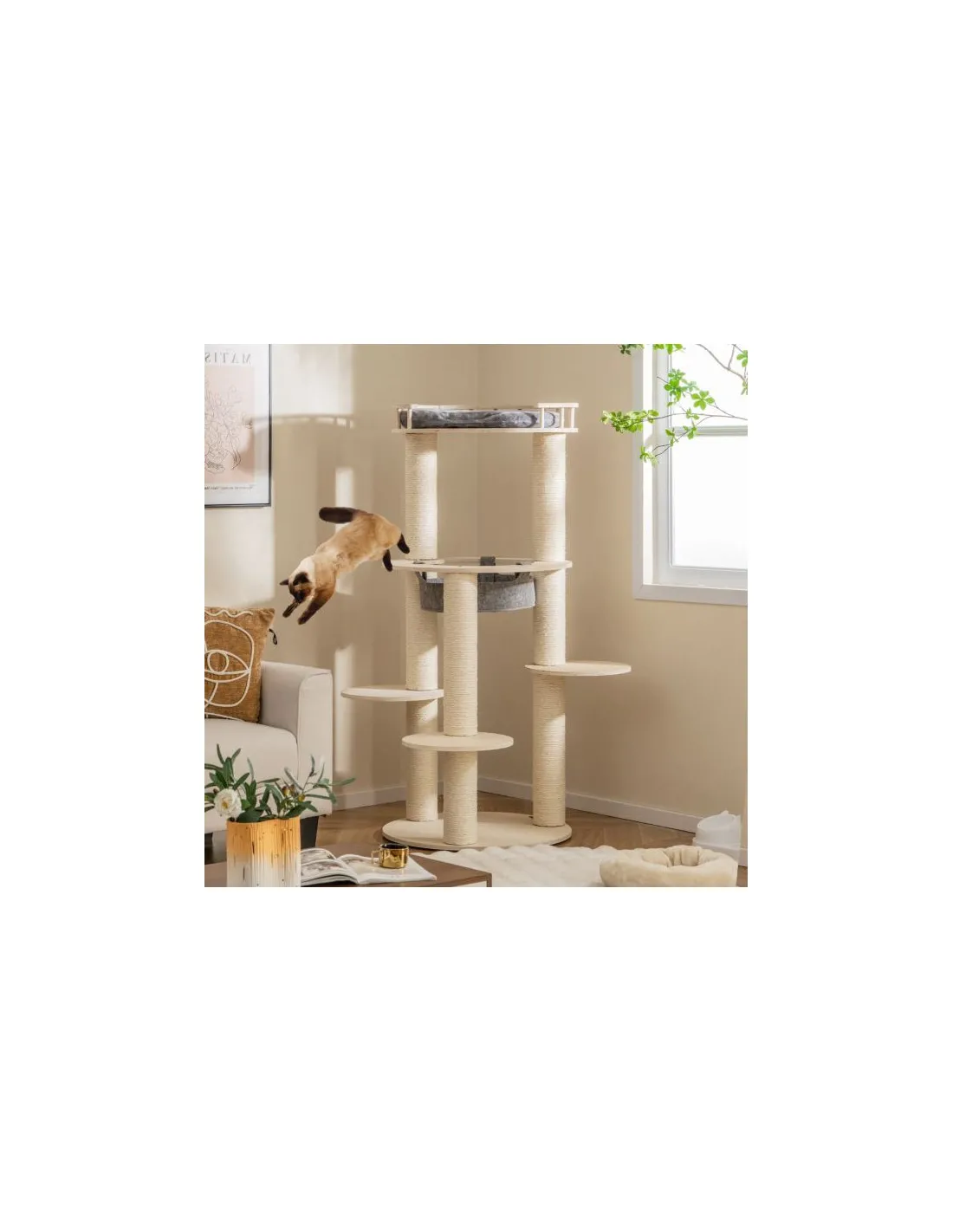 Arbre à Chat en Bois à 6 Niveaux avec Hamac