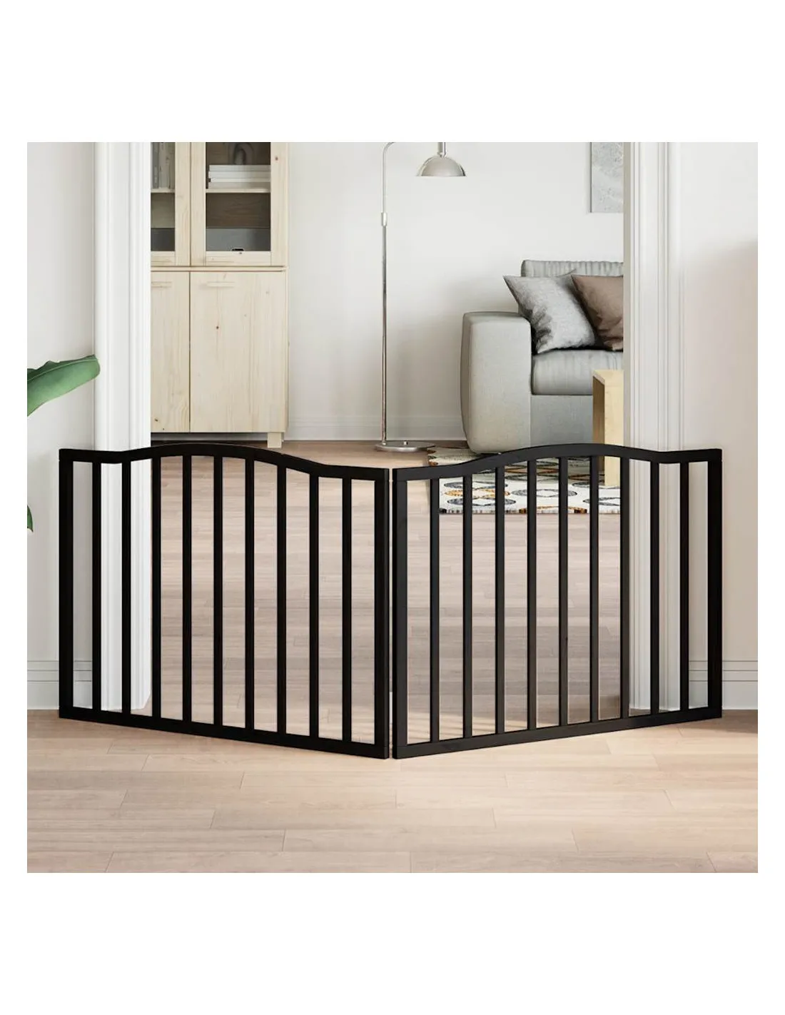 Barrière Pliable 2 Panneaux Noir Bois de Peuplier