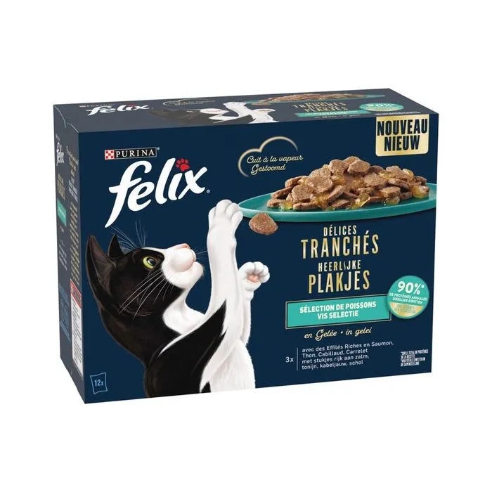 Felix Délices Tranchés en Gelée Sélection de Poissons 12x80g