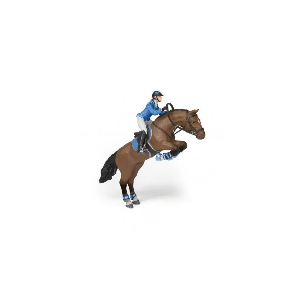 Figurine Cheval saut d'obstacle & cavalière Papo