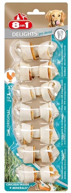 8in1 Delights Pro Dental Os à mâcher, saveur poulet, chez les chiens de races miniatures XS 7szt