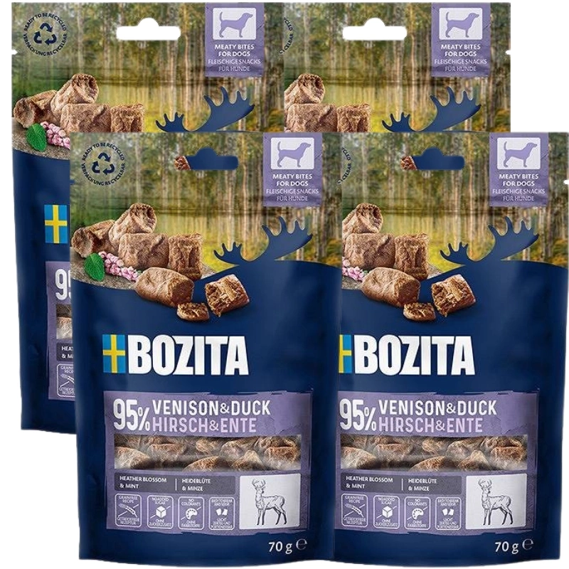 BOZITA Meaty Bites, friandise de canard et de gibier pour chiens 4x 70 g
