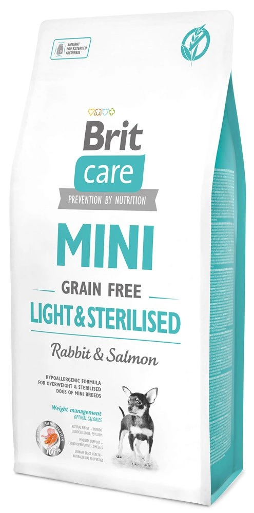 Brit Care Mini Grain Free Light & Sterilised avec du lapin et du saumon 7 kg