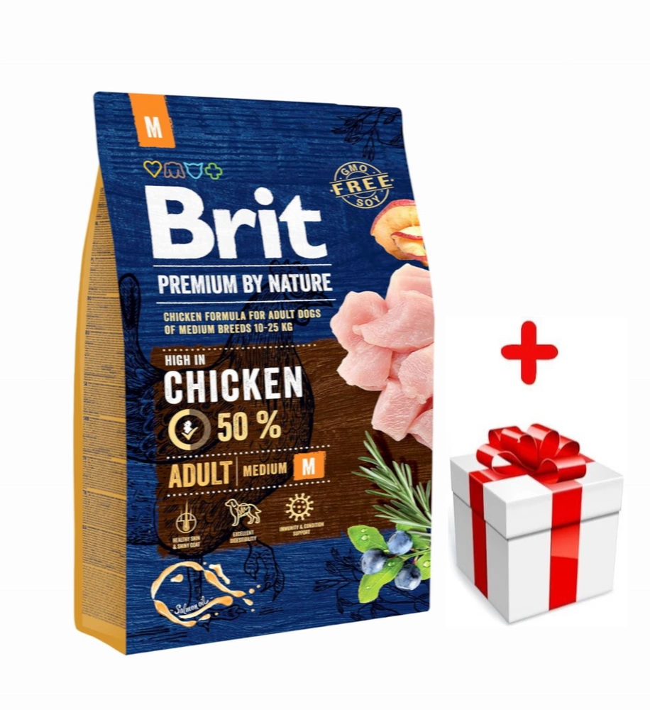 Brit Premium By Nature Adult M avec poulet 3kg + Surprise gratuite pour chien