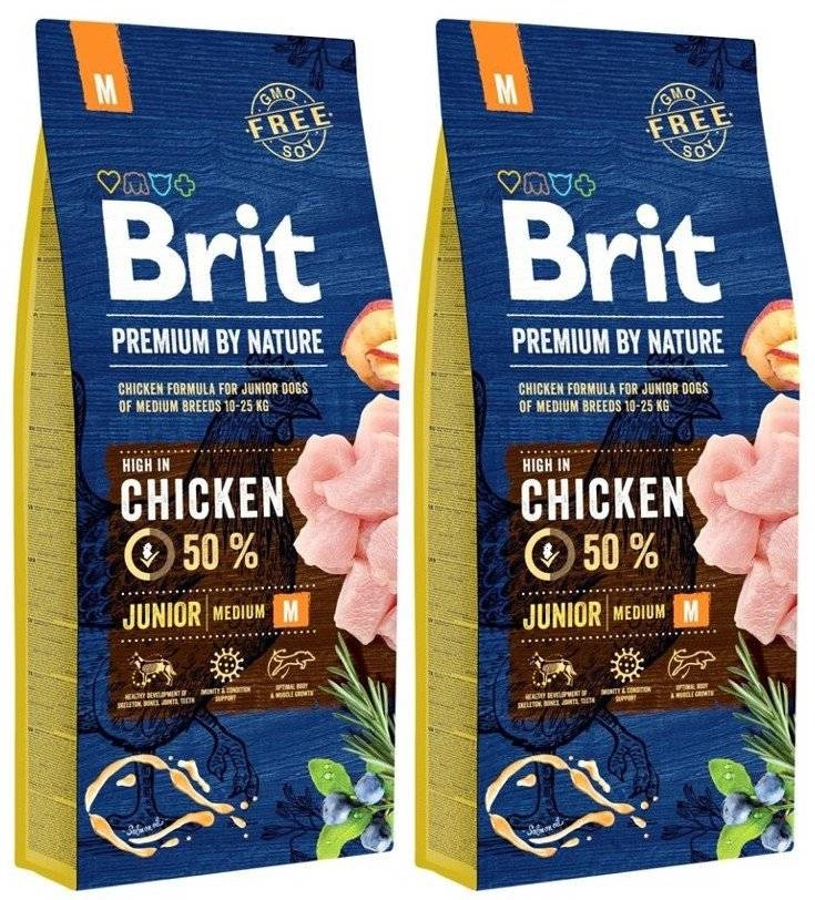 Brit Premium By Nature Junior M avec poulet 15 kg x2