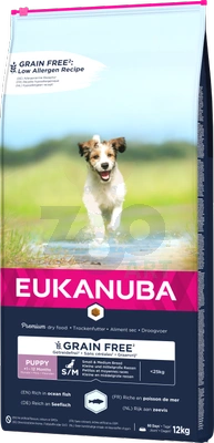 EUKANUBA Puppy&Junior Small/Medium sans céréales 12kg +Surprise Gratuite pour votre Chien