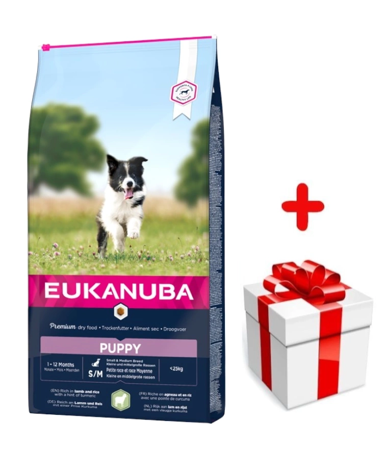 Eukanuba Puppy & Junior Small/Medium Agneau & Riz 12kg + Surprise gratuite pour votre chien