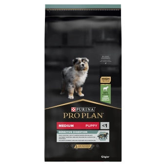 PRO PLAN Sensitive Digestion Puppy Aliment pour chiot riche en agneau 12kg + surprise gratuite pour chien