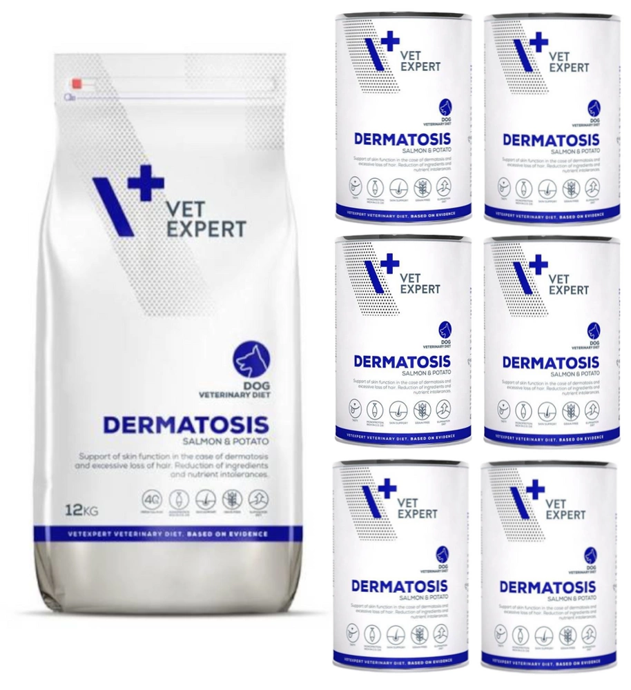 VETEXPERT Veterinary Diet Dog Dermatosis Salmon Potato 12kg +Dermatosis Dog 6x400g