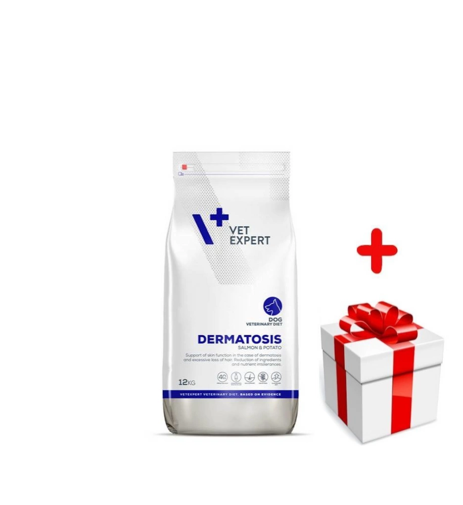 VETEXPERT Veterinary Diet Dog Dermatosis Salmon Potato 12kg + Surprise pour votre chien GRATUITES !