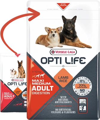 Versele-Laga Opti Life Adult Digestion Medium&Maxi Agneau Avec Riz 12,5 kg