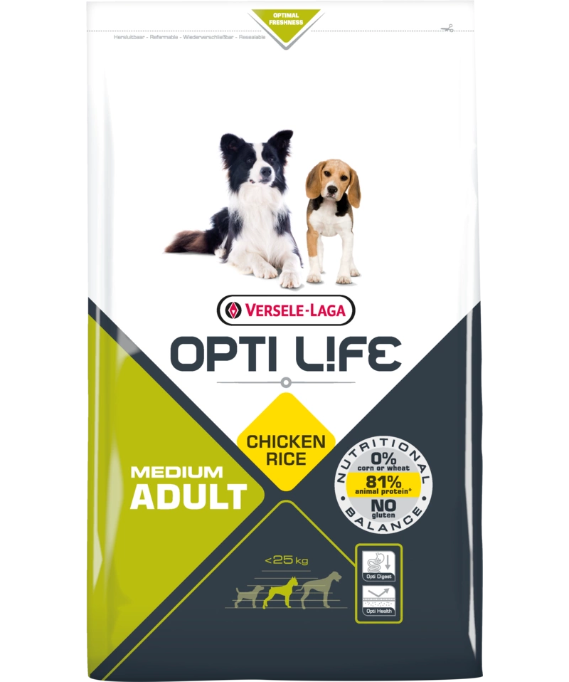Versele-Laga Opti Life Adult Medium au poulet et au riz 12.5kg