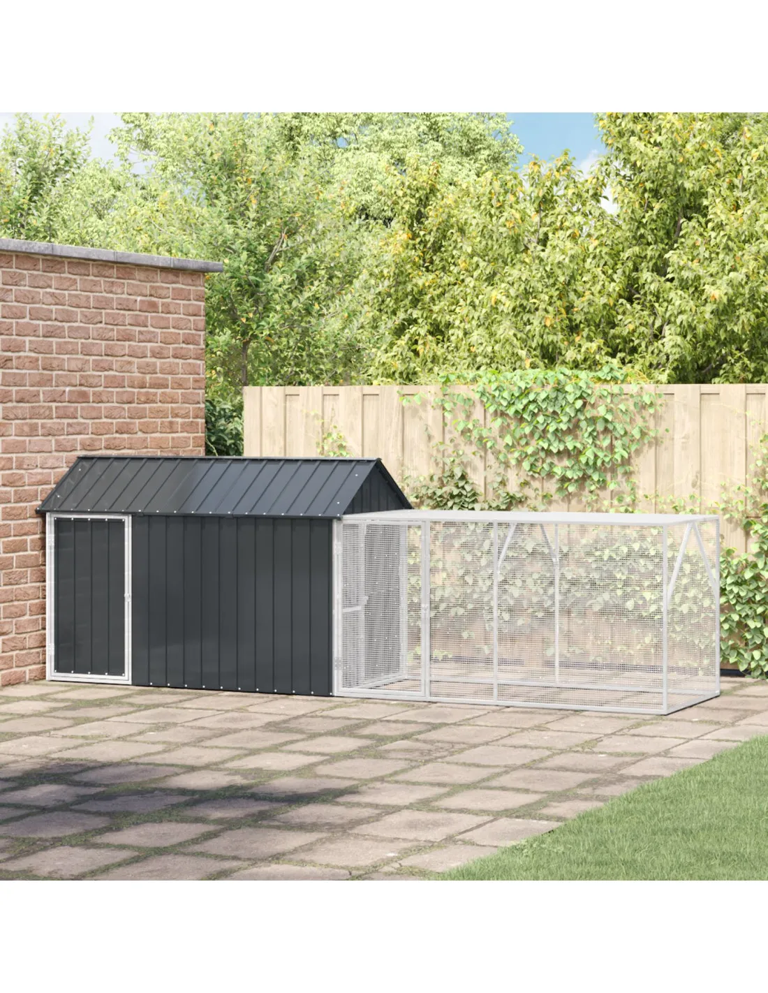 Grande Volière de Jardin Anthracite Extérieure 112x421x141 cm Maille Soudée