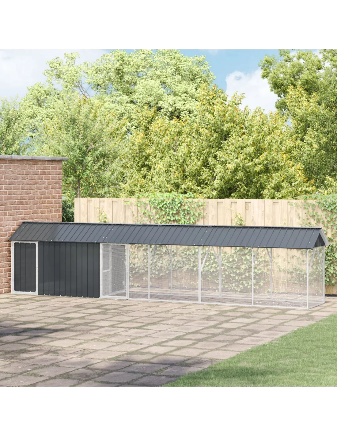 Grande Volière de Jardin Maille Soudée Anthracite 112x640x141 cm