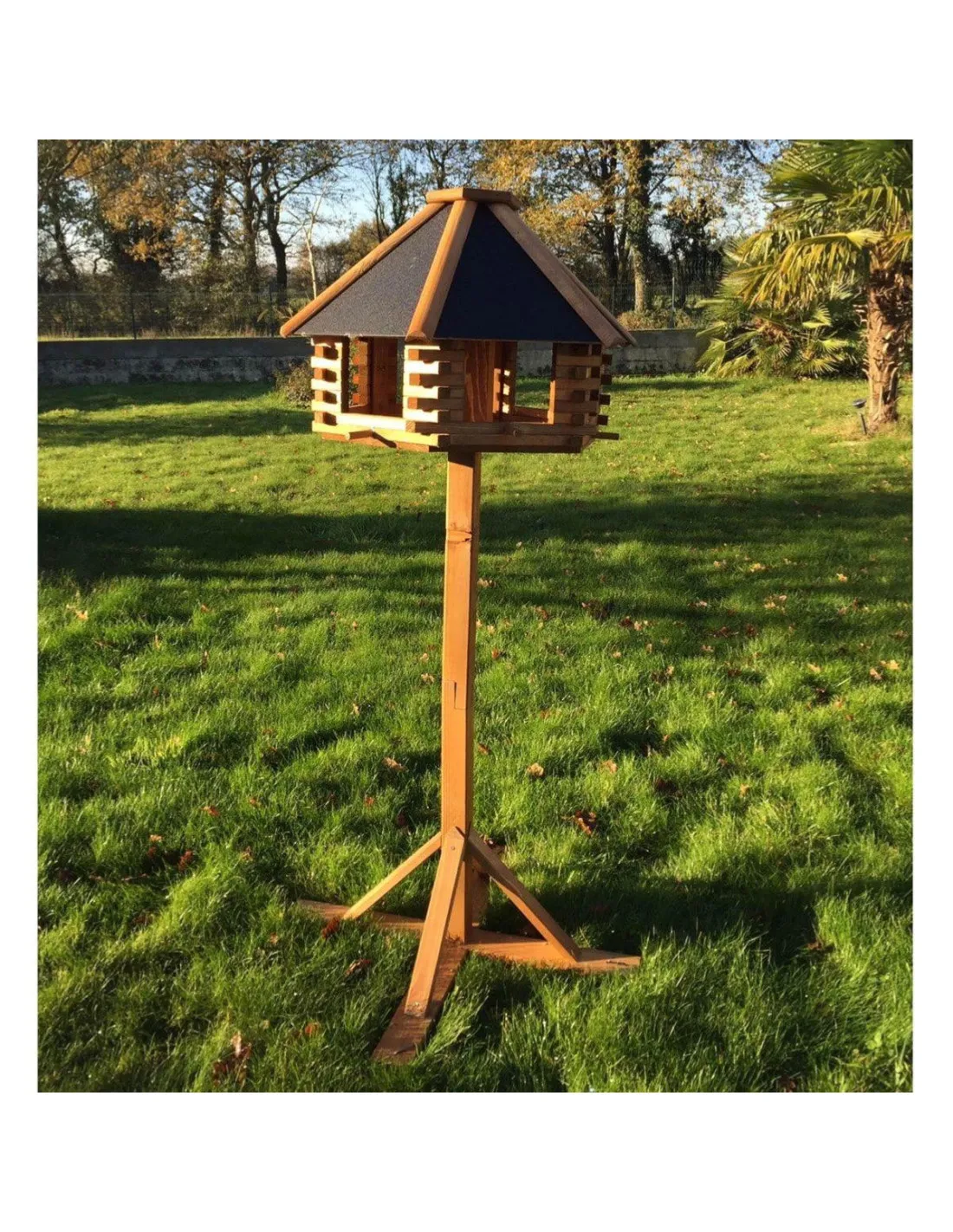 Mangeoire à oiseaux sur pied en épicéa massif FSC nichoir oiseau