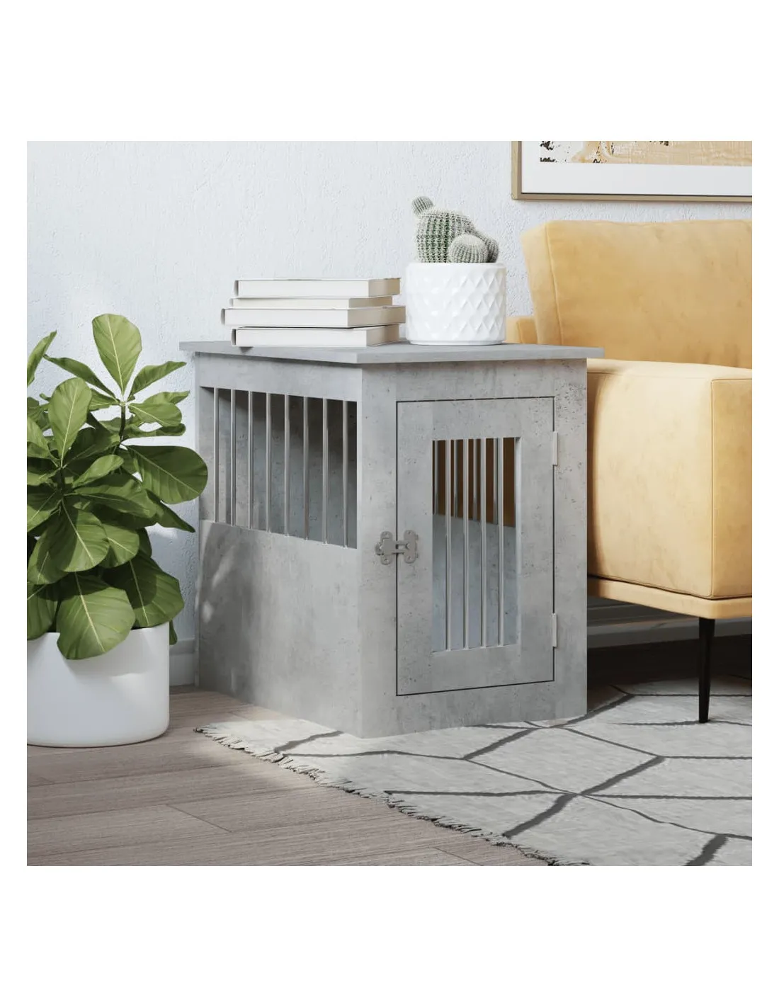 Meuble Cage Pour Chiens Gris Béton 45 x 62 x 59 cm