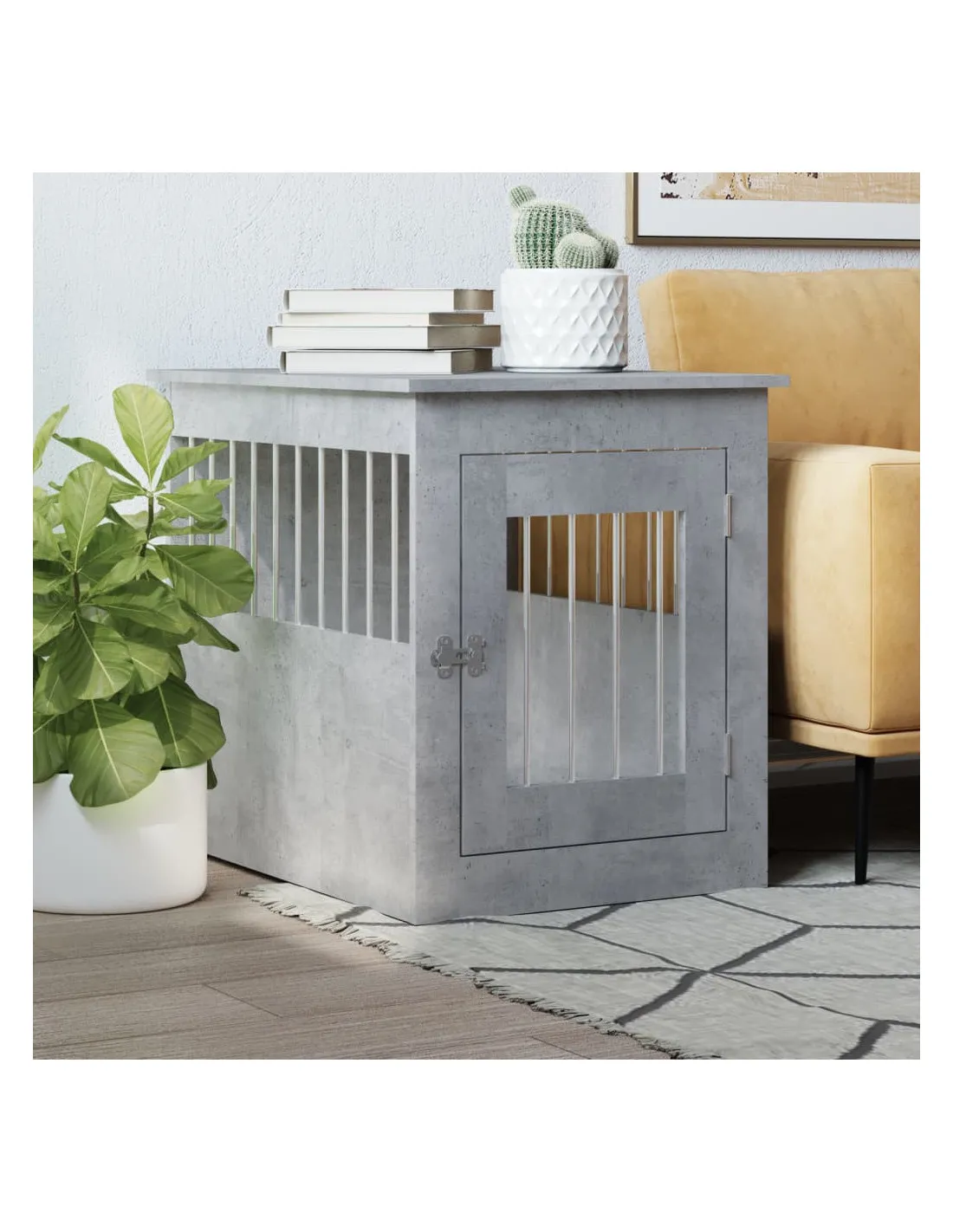 Meuble Cage Pour Chiens Gris Béton 55 x 75 x 65 cm