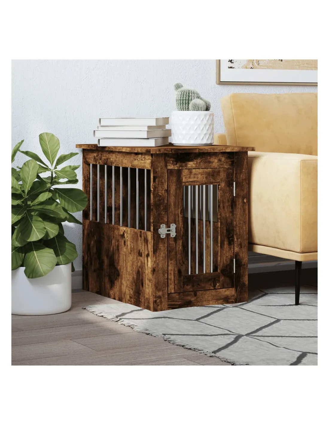 Meuble de Cage Pour Chiens Chêne Fumé 45x62x59 cm
