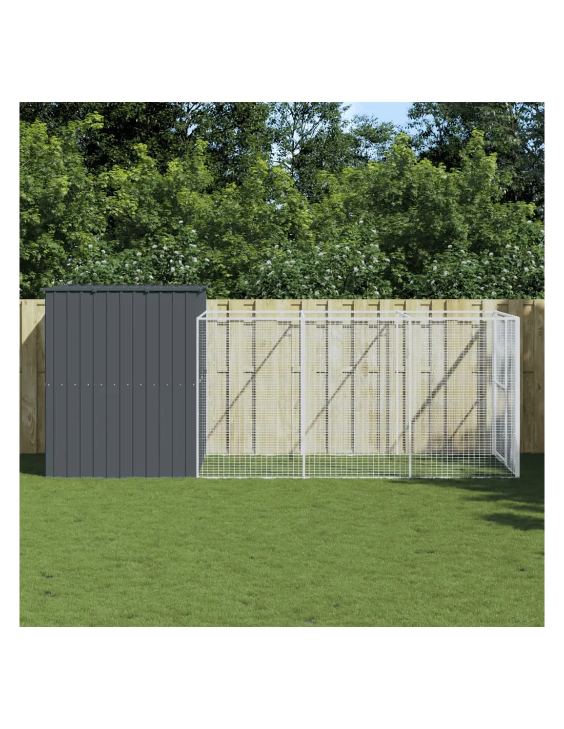 Niche en Métal pour Chien Avec Enclos Anthracite 214x457x181 cm