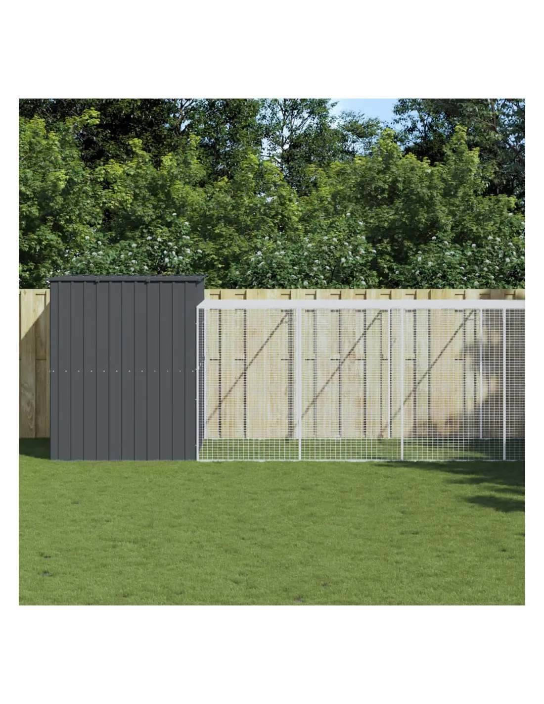 Niche en Métal pour Chien Avec Enclos Anthracite 214x865x181 cm