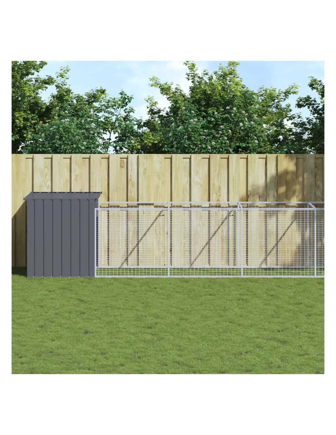 Niche pour Chien en Métal avec Cour Anthracite 110x609x110 cm