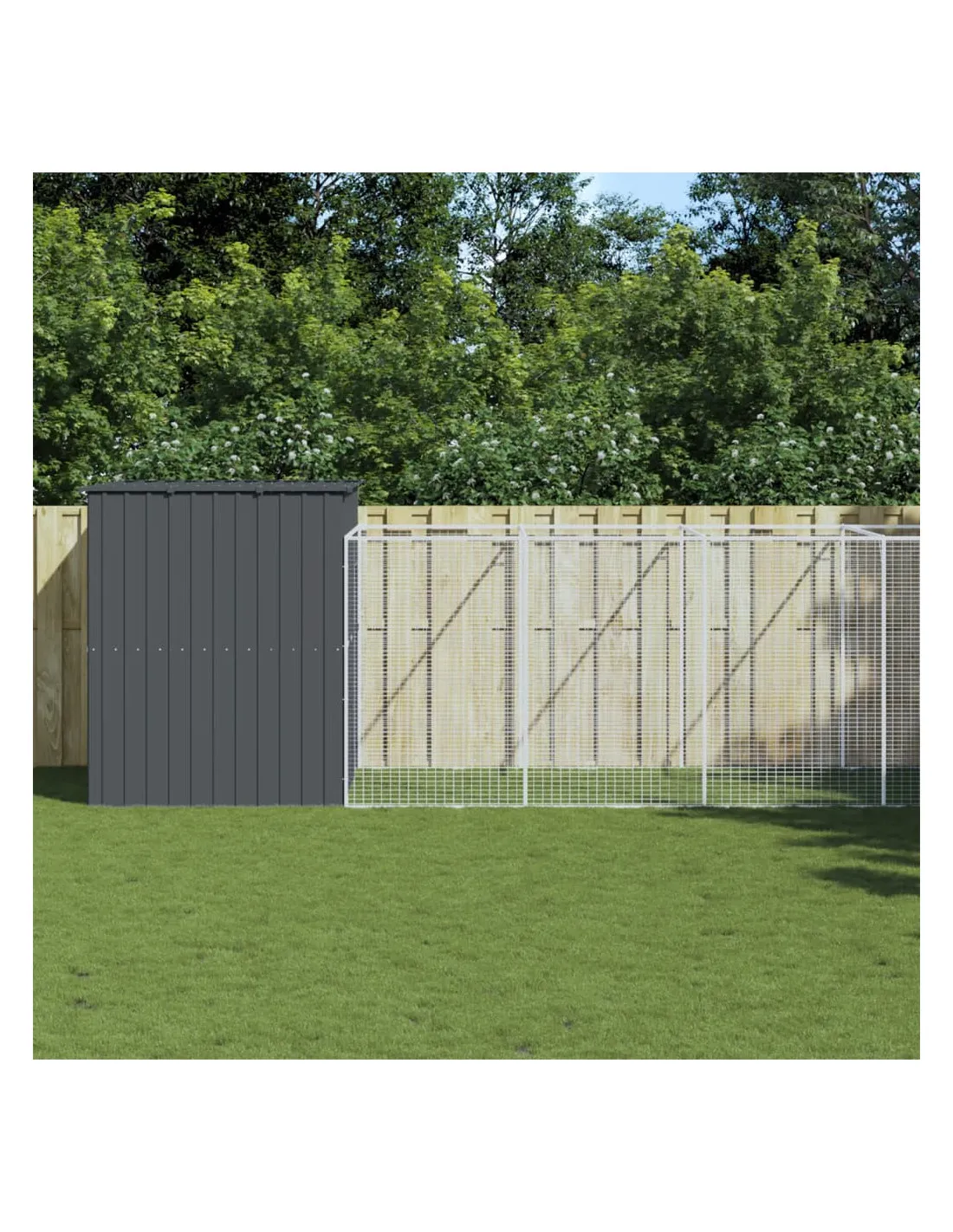 Niche Pour Chien en Métal Avec Cour Anthracite 214x865x181 cm