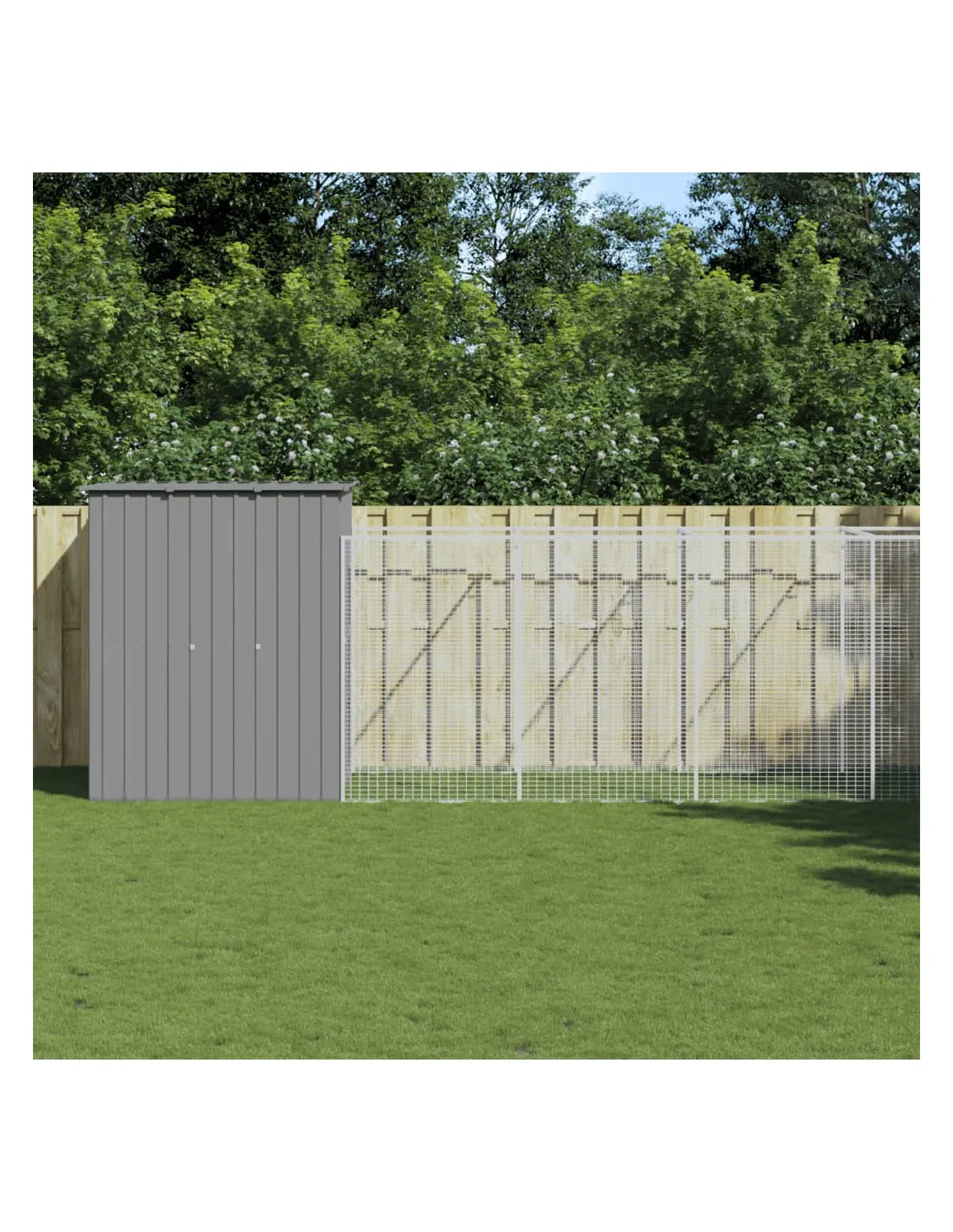 Niche pour Chien en Métal avec Cour Gris Clair 165x1067x181 cm