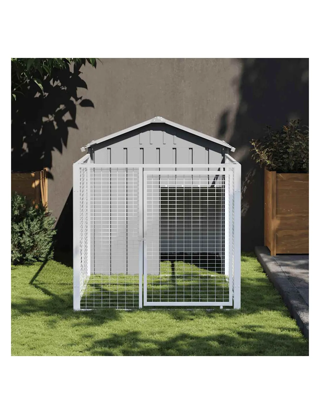 Niche Pour Chien en Métal avec Enclos Gris Clair 117 x 201 x 123 cm