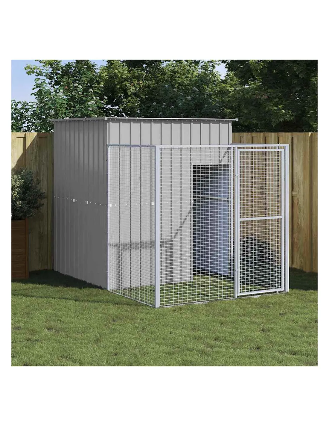 Niche Pour Chien en Métal Avec Enclos Gris Clair 165x251x181 cm