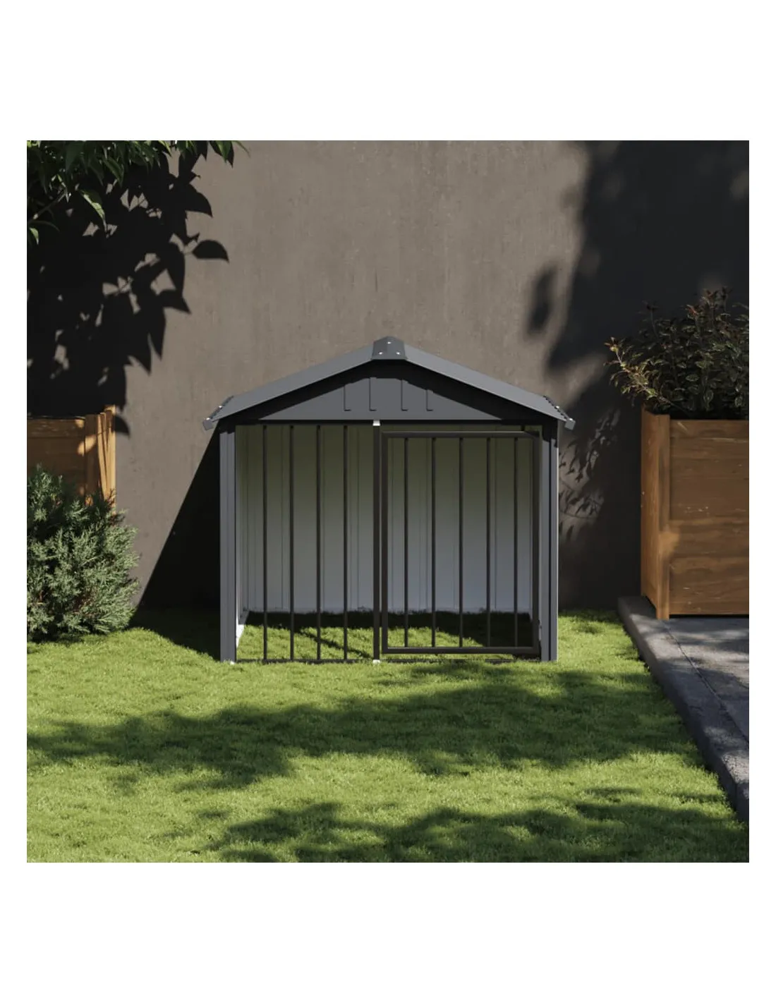 Niche Pour Chien en métal Avec Porte et Toit Noir 117 x 103 x 102 cm