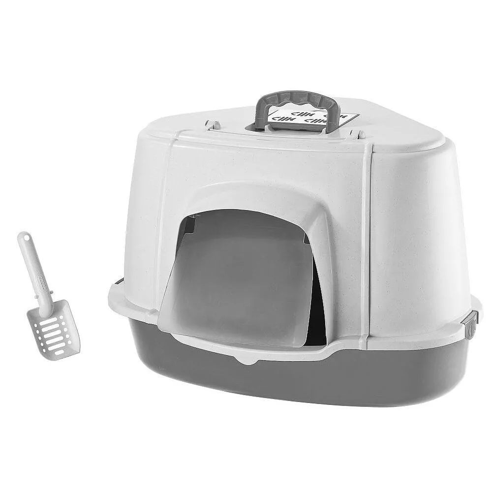 Bac à litière pour chat d'angle avec pelle