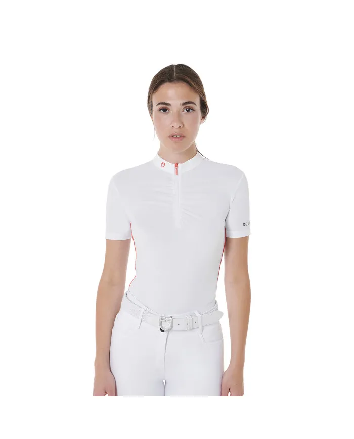 Polo donna slim fit da allenamento con inserti arricciati