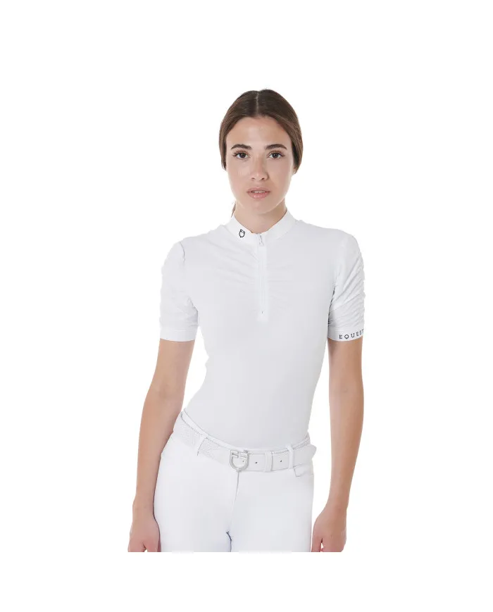 Polo donna slim fit da concorso con maniche arricciate