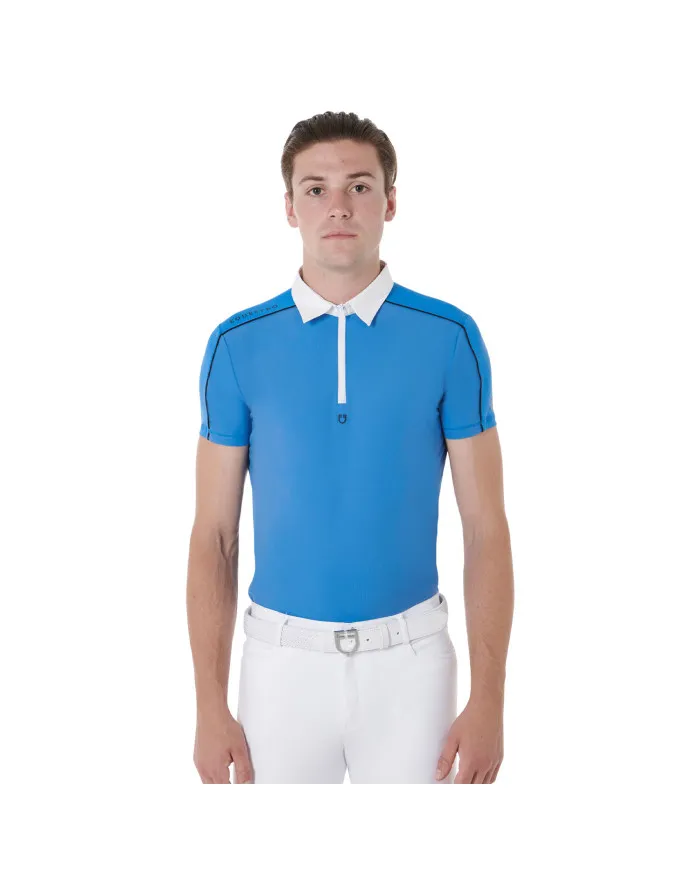 Polo uomo da concorso manica corta con zip e inserti in mesh