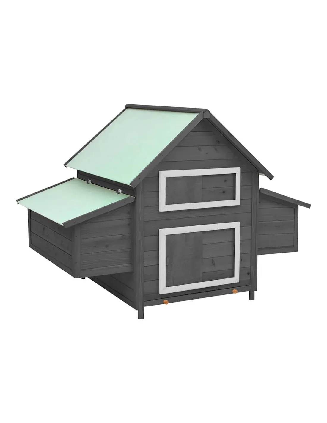 Poulailler avec Deux Pondoirs Bois de Sapin Gris et Blanc 150x96x110 cm