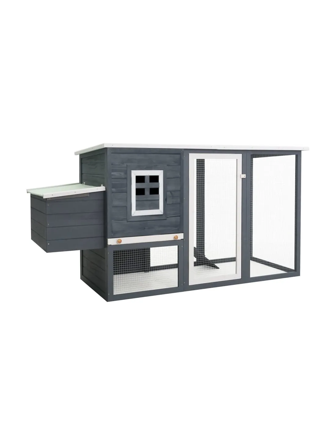Poulailler avec Enclos Extérieur Gris avec Nichoir 202x75x98 cm