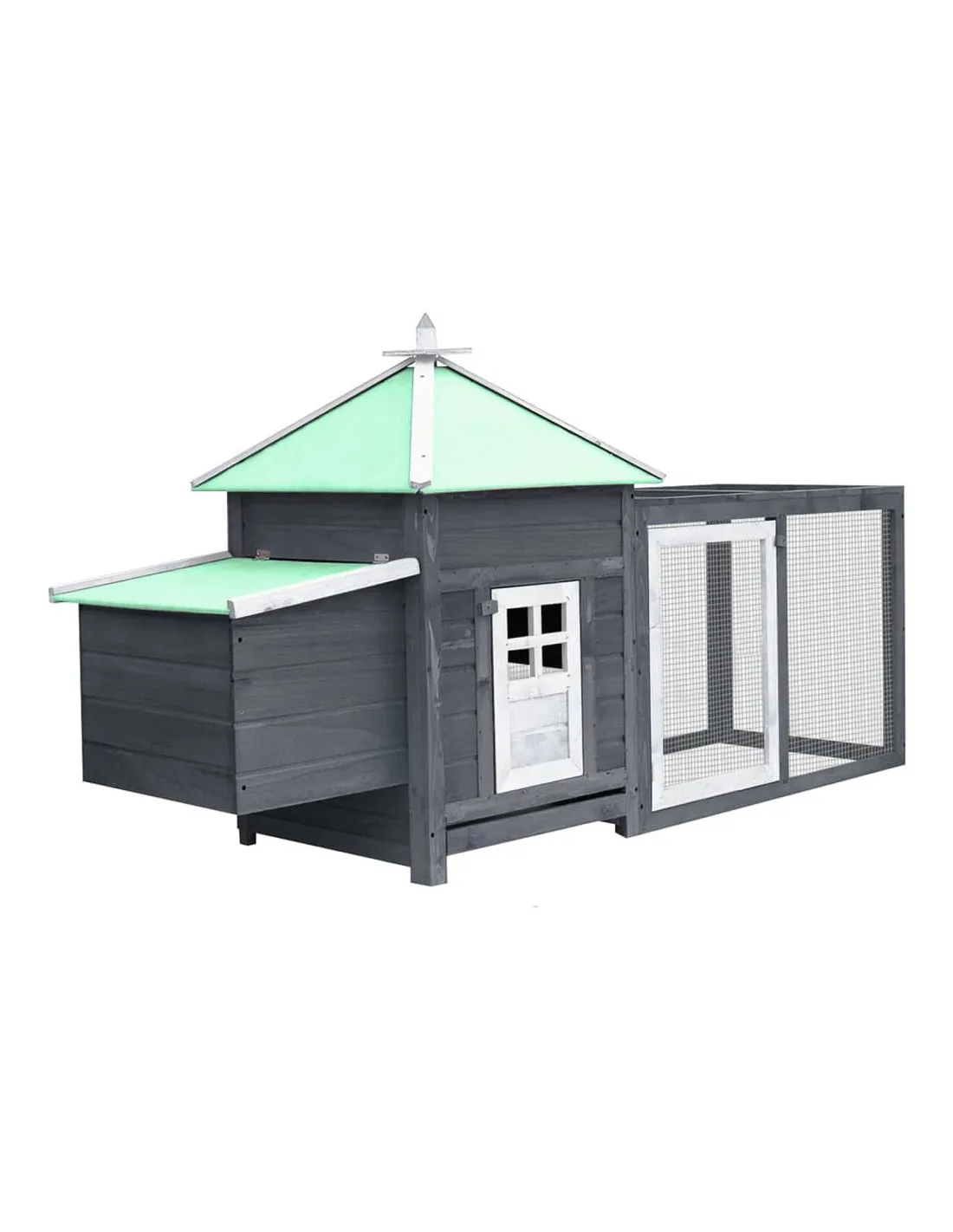 Poulailler avec Enclos Gris avec Nichoir 190x72x102 cm