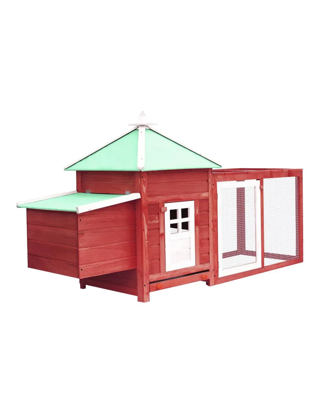 Poulailler avec Enclos Rouge 190x72x102cm Bois de Sapin Massif