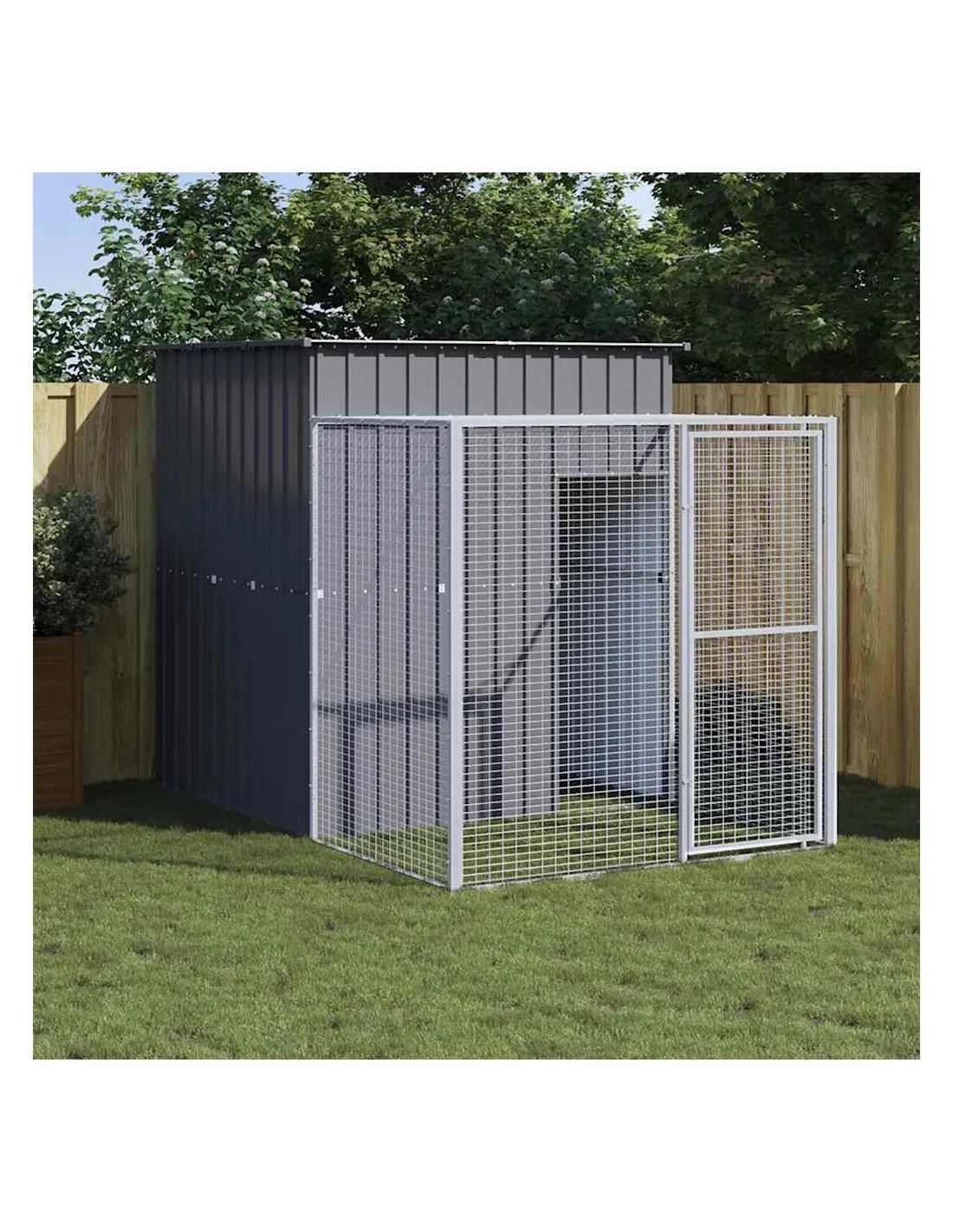 Poulailler en Métal avec Enclos Anthracite 251 x 165 x 181 cm