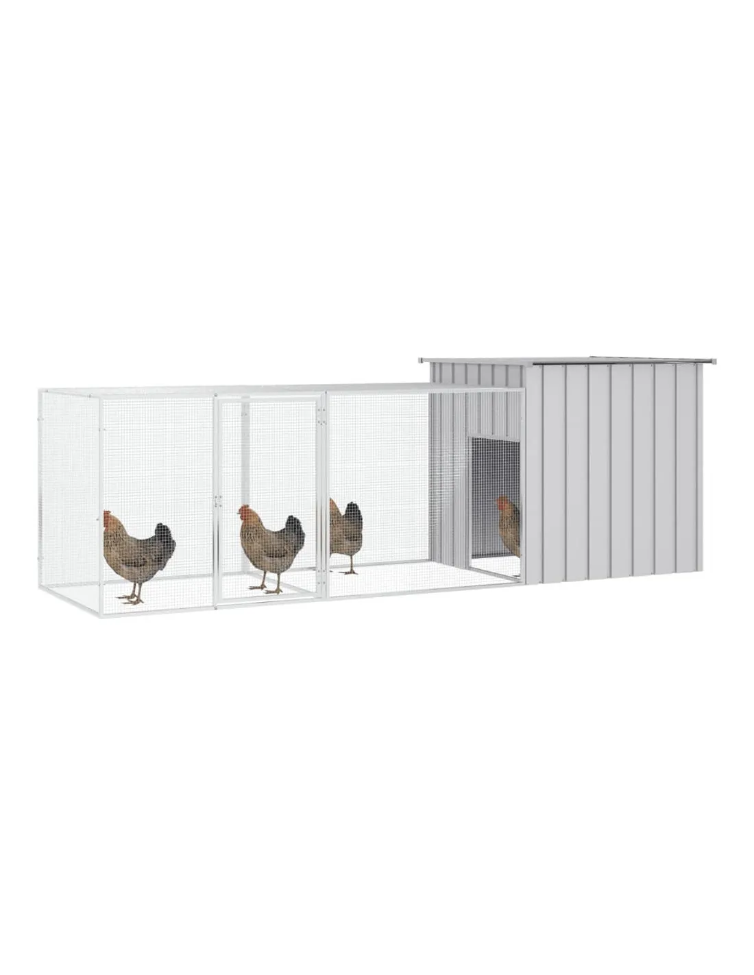 Poulailler en Métal avec Enclos Cage Pour Poules ave Parc Gris 300x91x100 cm Acier