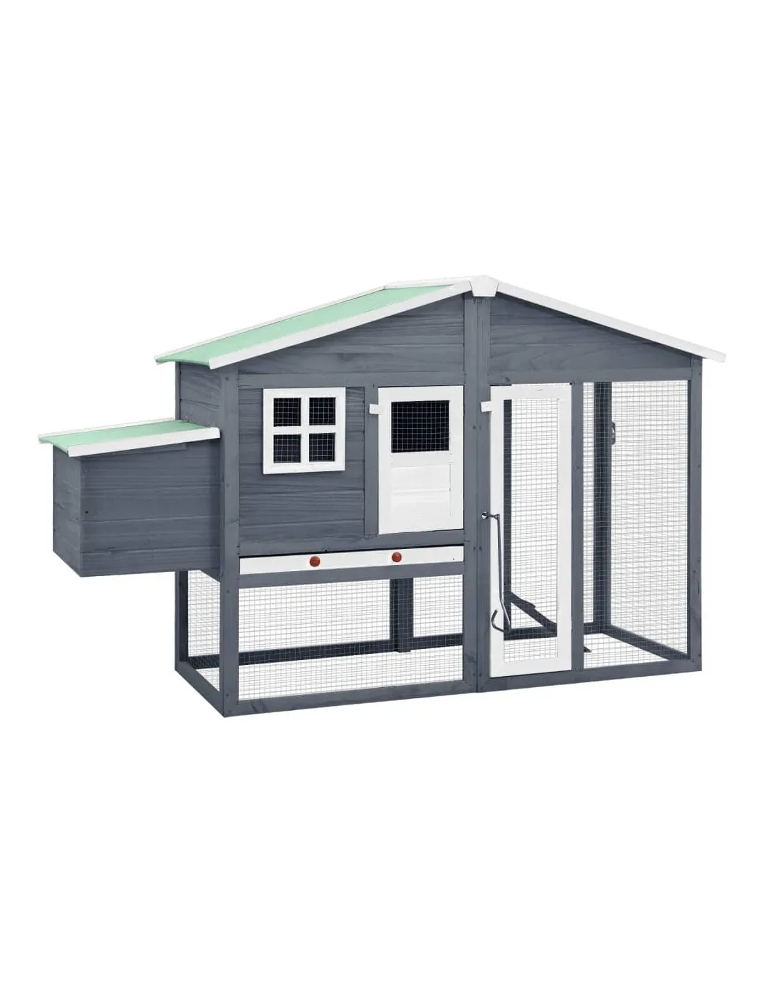 Poulailler avec Enclos Gris et Blanc en Bois de Sapin Massif