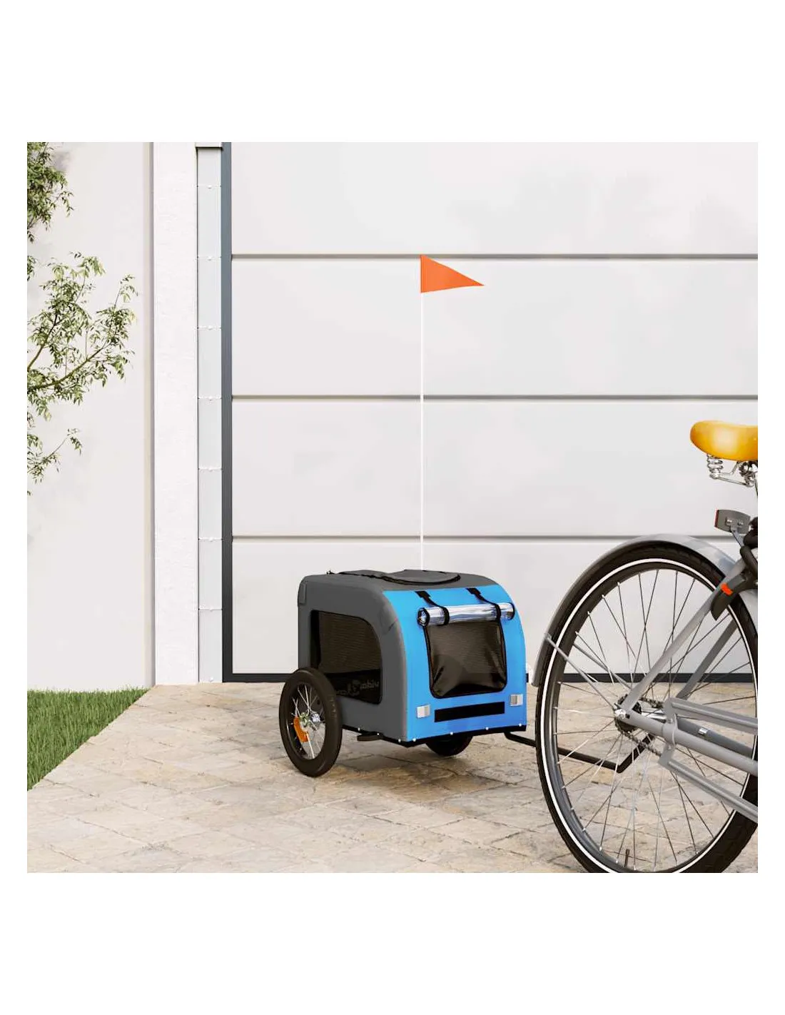 Remorque Vélo Animaux Bleu et Gris 124x53x53 cm