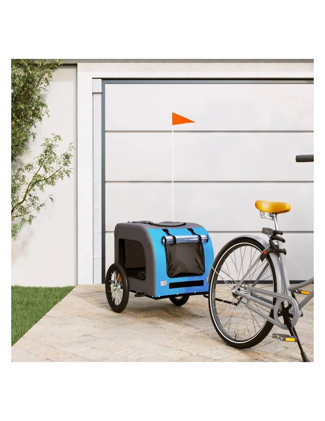 Remorque Vélo Animaux Bleu et Gris 125x64x66 cm