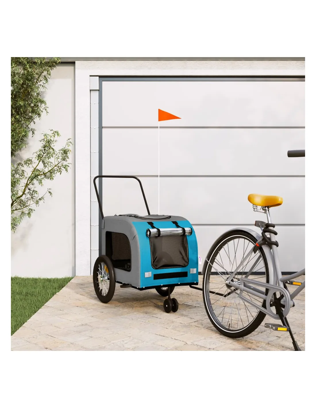 Remorque Vélo Animaux Bleu et Gris 63x121x65 cm