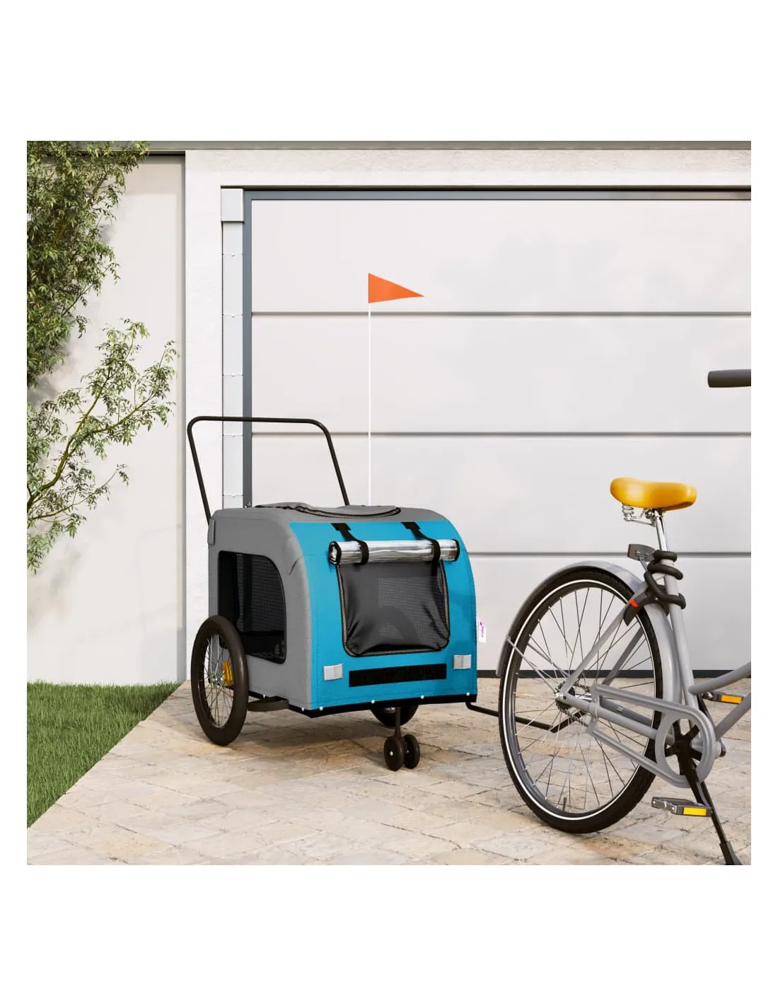 Remorque Vélo Animaux Bleu et Gris 68x134x73 cm