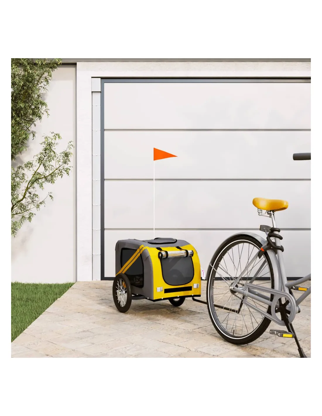 Remorque Vélo Animaux Jaune et Gris 125x63x66 cm